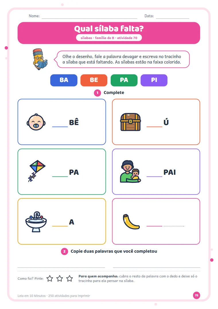 Atividade de completar a sílaba